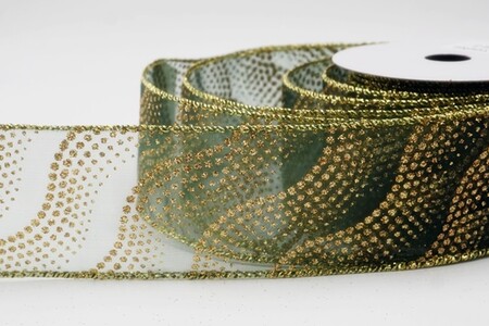 Groen glitterlint met golvend stippenpatroon_KW0475G-3
